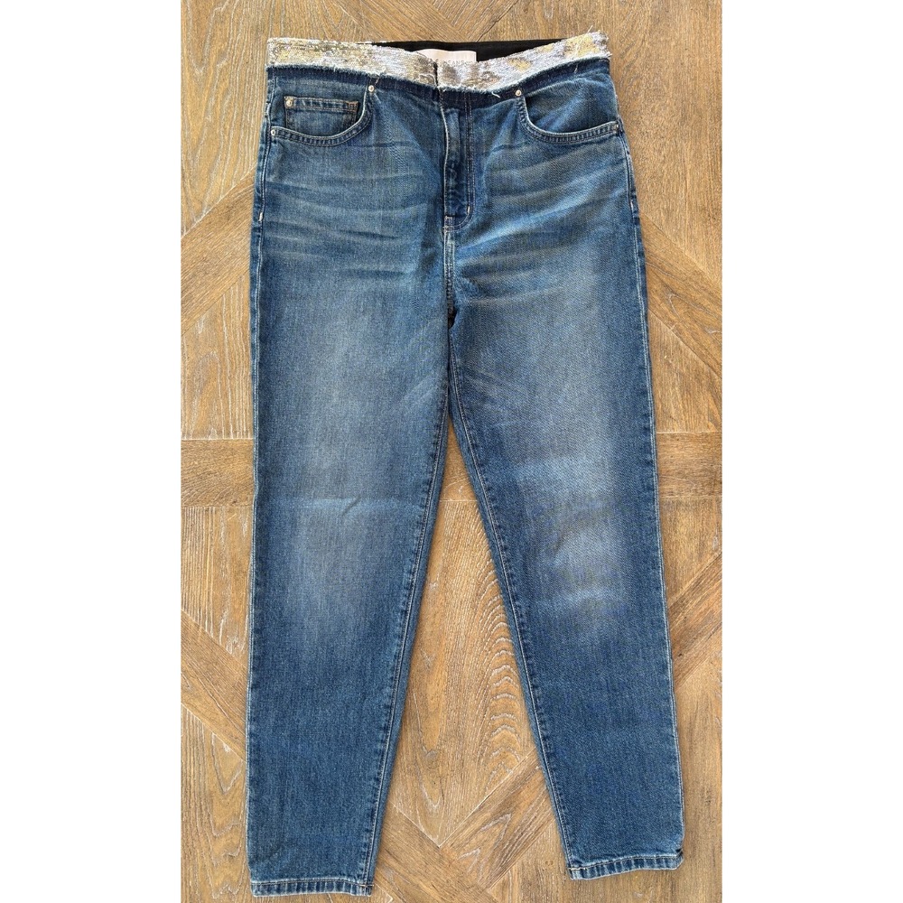 IRO.JEANS Womens Sequin Waistband Tapered Jeans Medium Wash Blue Size 28 Glam